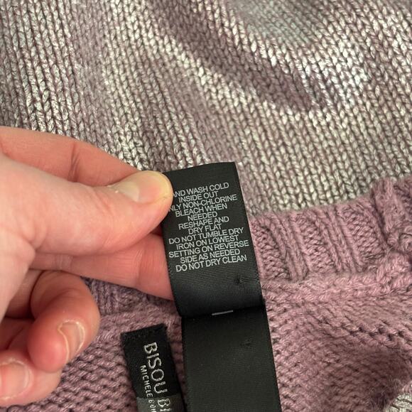 Bisou Sweater Womens Small Pink Silver Metallic Shimmery Painted Futuristic - Picture 9 of 9